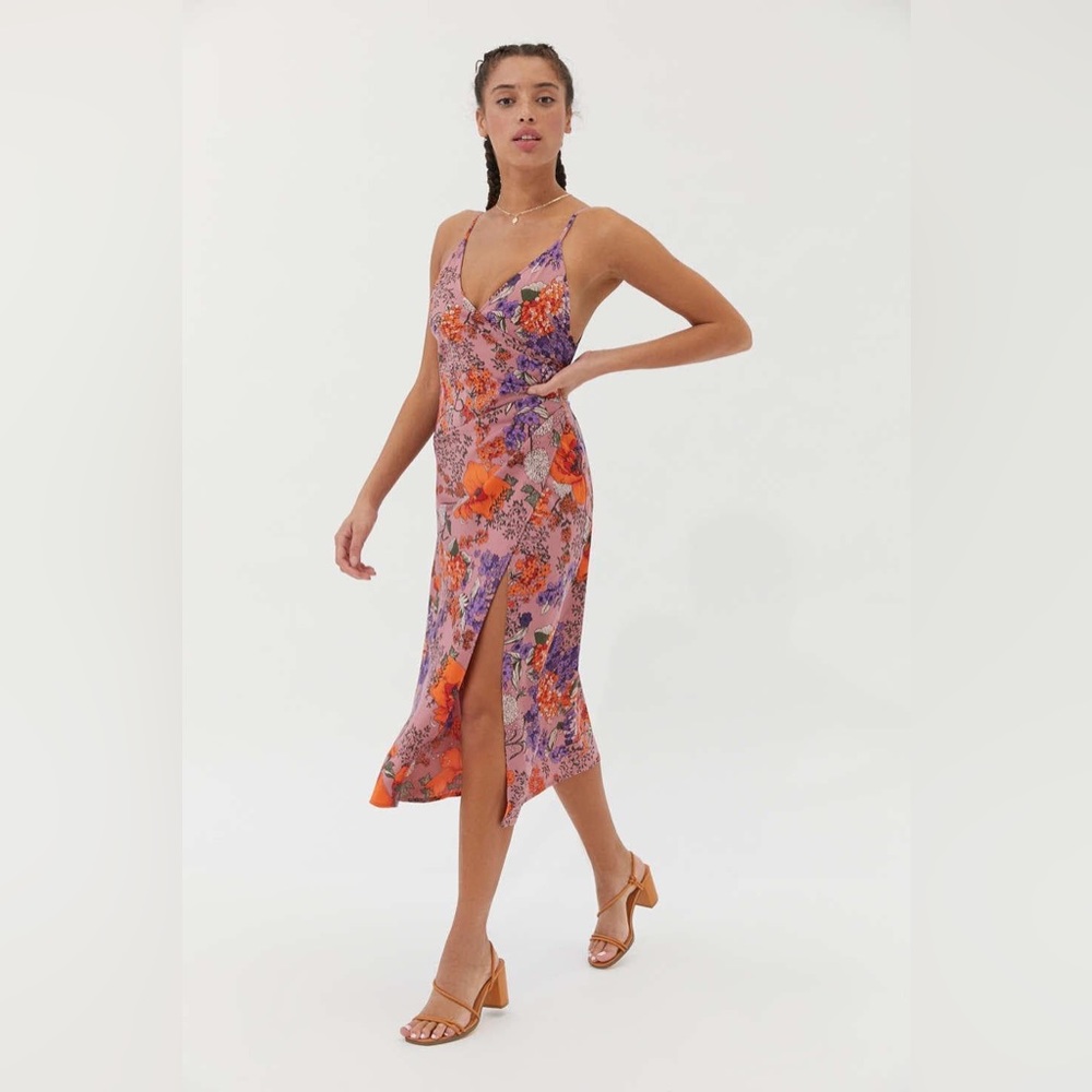 Urban Outfitters Lily Satin Wrap Midi Dress